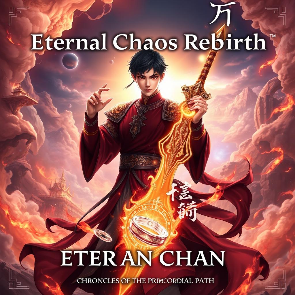 A dynamic and epic book cover for 'Eternal Chaos Rebirth: Chronicles of the Primordial Path'