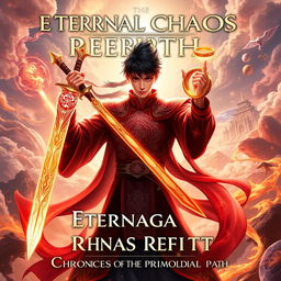 A dynamic and epic book cover for 'Eternal Chaos Rebirth: Chronicles of the Primordial Path'