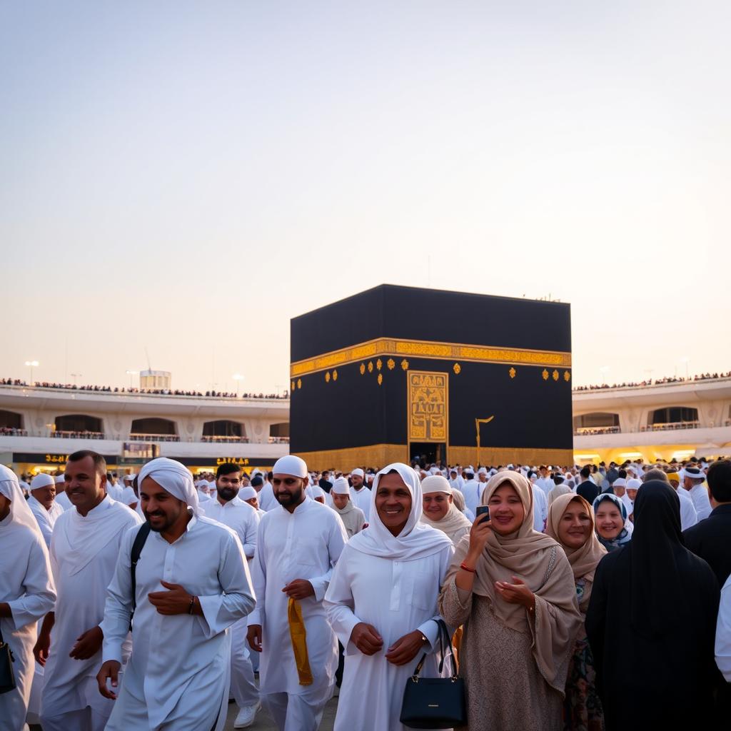 A serene scene of pilgrims performing Hajj and Umrah in Mecca