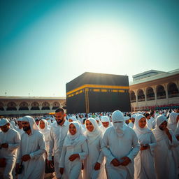 A serene scene of pilgrims performing Hajj and Umrah in Mecca