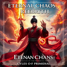A dynamic and epic book cover for 'Eternal Chaos Rebirth: Chronicles of the Primordial Path'