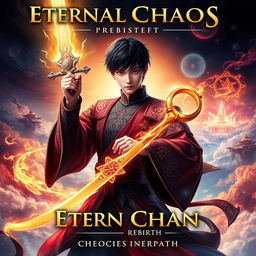 A dynamic and epic book cover for 'Eternal Chaos Rebirth: Chronicles of the Primordial Path'