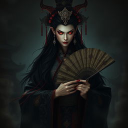 An evil Chinese queen shrouded in darkness, exuding an aura of malevolence and power