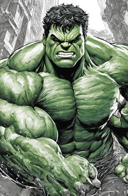 This is a detailed, high-quality coloring page featuring Marvel's Hulk, drawn in the style of Alan Robert