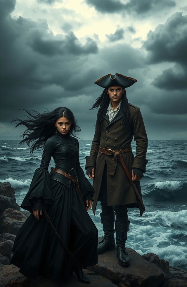 A beautifully gloomy sea scene set in the 1700s with a gothic aesthetic