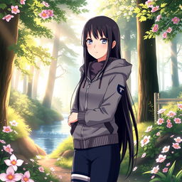 A highly detailed illustration of Hinata Hyuga from Naruto, showcasing her iconic long black hair, pale lavender eyes, and gentle demeanor