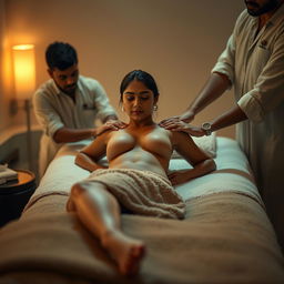 A calming and intimate scene featuring a young woman resembling Shraddha Kapoor in a serene spa-like environment