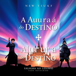 A dynamic book cover design for a story titled 'A Aurora do Destino' featuring a radical samurai theme