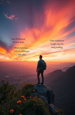 A motivational scene depicting a person standing at the edge of a cliff overlooking a vast landscape, symbolizing freedom and potential