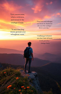 A motivational scene depicting a person standing at the edge of a cliff overlooking a vast landscape, symbolizing freedom and potential