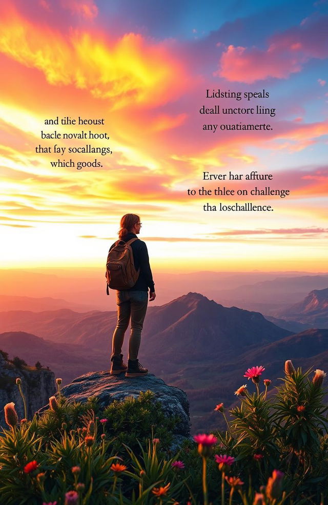 A motivational scene depicting a person standing at the edge of a cliff overlooking a vast landscape, symbolizing freedom and potential