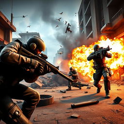 A thrilling scene from a first-person shooter game titled 'Blood Strike Full Rush'