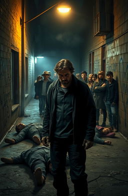 A dark and dramatic scene depicting a twisted narrative involving a mystery