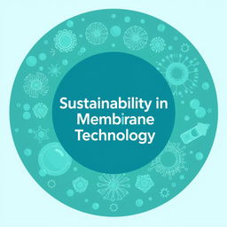 A book cover design titled 'Sustainability in Membrane Technology' creatively integrated into a circular shape at the center