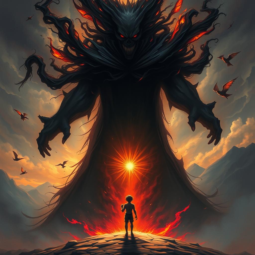 An evocative illustration centering on "The Darkness Within: A Battle for Control", showcasing a towering, ominous shadow figure representing inner turmoil