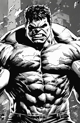 A high-quality, black and white coloring page featuring an outline of the Marvel character, the Hulk