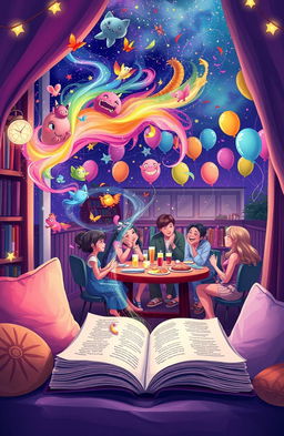 A vibrant and whimsical illustration that embodies the themes of reading, dreaming, and celebration