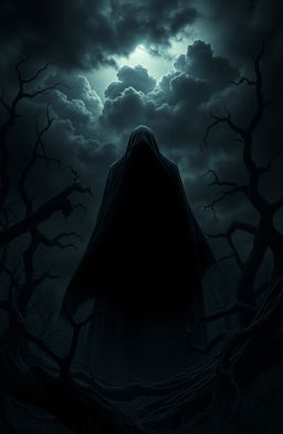 A dramatic and intense scene depicting the birth of darkness in a mysterious world