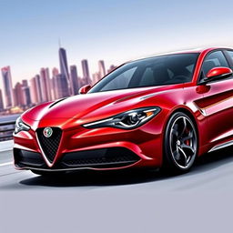 A sporty Alfa Romeo sedan concept car, featuring sleek aerodynamic lines and an aggressive stance