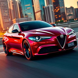 A sporty Alfa Romeo sedan concept car, featuring sleek aerodynamic lines and an aggressive stance
