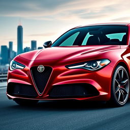 A sporty Alfa Romeo sedan concept car, featuring sleek aerodynamic lines and an aggressive stance