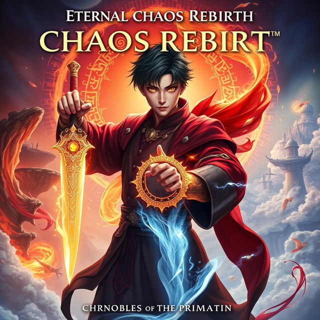 An epic fantasy book cover for 'Chaos Rebirth: Chronicles of the Primordial Path'