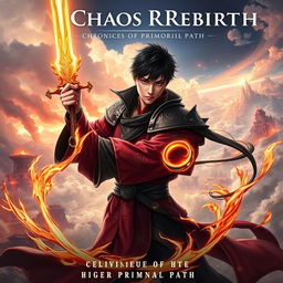 An epic fantasy book cover for 'Chaos Rebirth: Chronicles of the Primordial Path'
