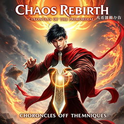 An epic fantasy book cover for 'Chaos Rebirth: Chronicles of the Primordial Path'