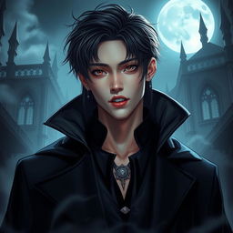 A dramatic and artistic portrayal of a young male vampire inspired by Jungkook from BTS