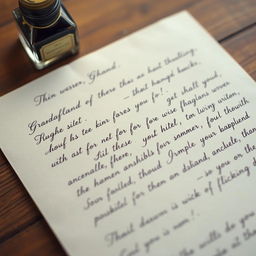 A close-up view of a letter written by a grandfather, featuring elegant and affectionate handwritten script on a sheet of lined paper