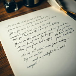 A close-up view of a letter written by a grandfather, featuring elegant and affectionate handwritten script on a sheet of lined paper