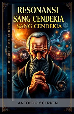 An artistic book cover design for an anthology of short stories titled 'Resonansi Sang Cendekia'