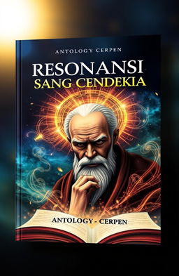 An artistic book cover design for an anthology of short stories titled 'Resonansi Sang Cendekia'