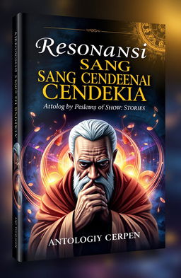 An artistic book cover design for an anthology of short stories titled 'Resonansi Sang Cendekia'