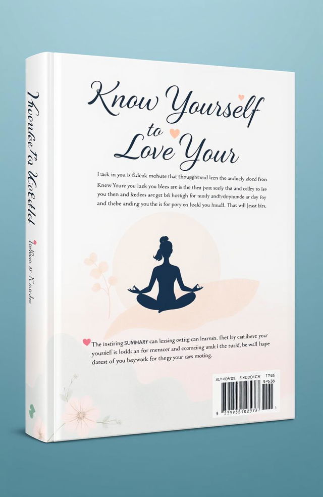 A book cover design for 'Know Yourself to Love Yourself' featuring a serene and introspective vibe