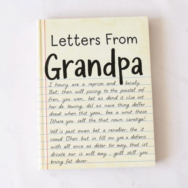 A book cover titled 'Letters From Grandpa', featuring an illustration of lined paper with casual handwritten text