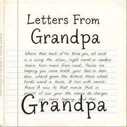A book cover titled 'Letters From Grandpa', featuring an illustration of lined paper with casual handwritten text