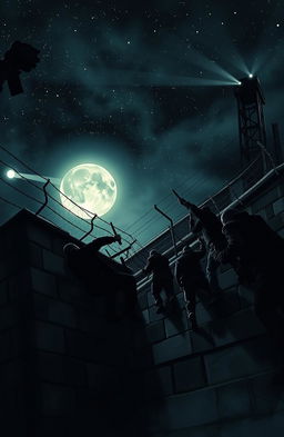 A dramatic scene depicting an epic escape from a high security prison