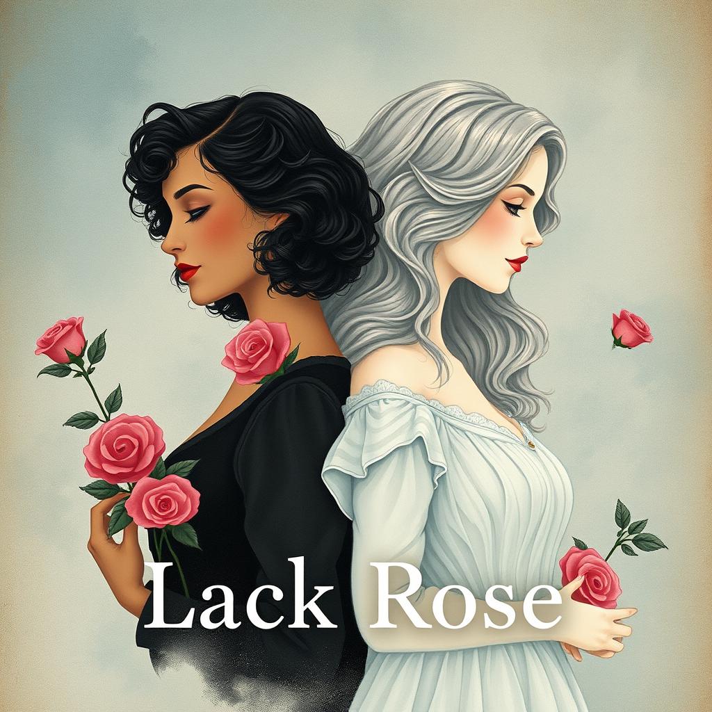 A book cover illustration featuring two women represented in a stylized, vintage fashion