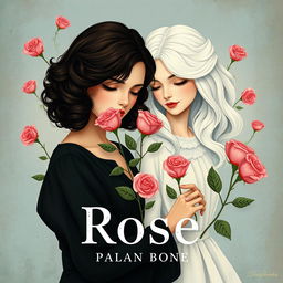 A book cover illustration featuring two women represented in a stylized, vintage fashion