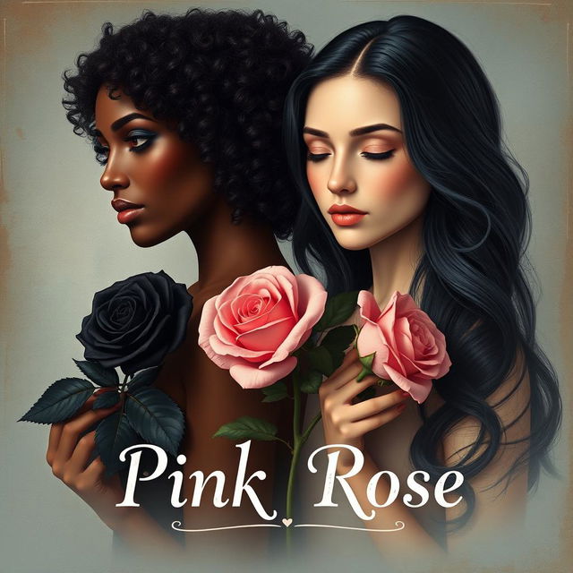 An artistic representation of two women symbolizing black and pink roses