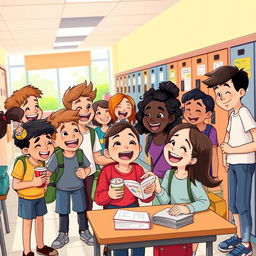 A joyful scene featuring middle school students expressing happiness and camaraderie