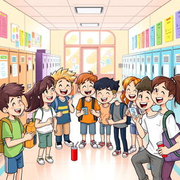 A joyful scene featuring middle school students expressing happiness and camaraderie