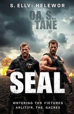 A dramatic modern war book cover featuring two muscular action stars reminiscent of Chris Evans and Chris Hemsworth, both clad in realistic U