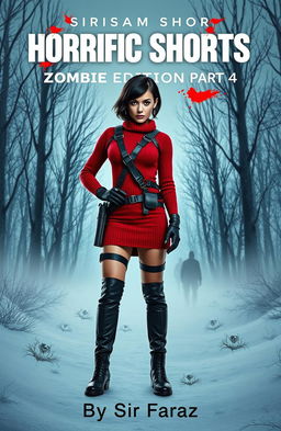 A full-sized, 90-degree straight book cover for 'Horrific Shorts: Zombie Edition Part 4' by Sir Faraz