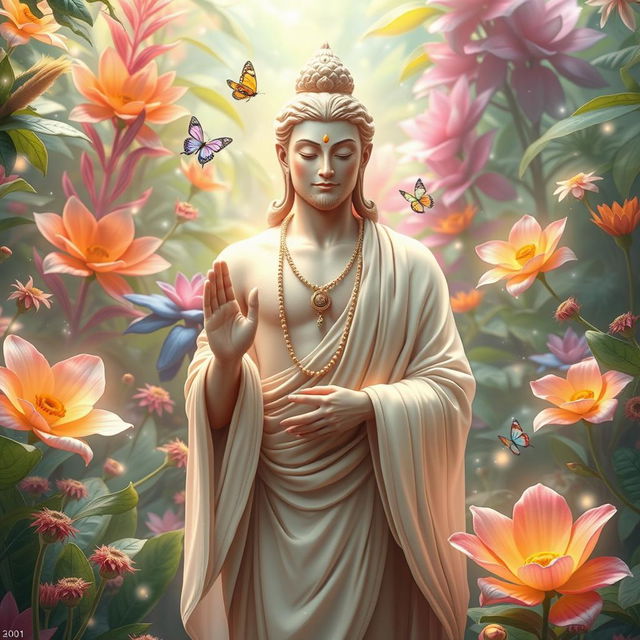 A natural-looking male gay bodhisattva from the year 3001, embodying elements of compassion and serenity
