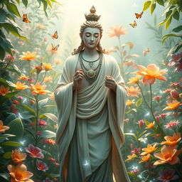 A natural-looking male gay bodhisattva from the year 3001, embodying elements of compassion and serenity
