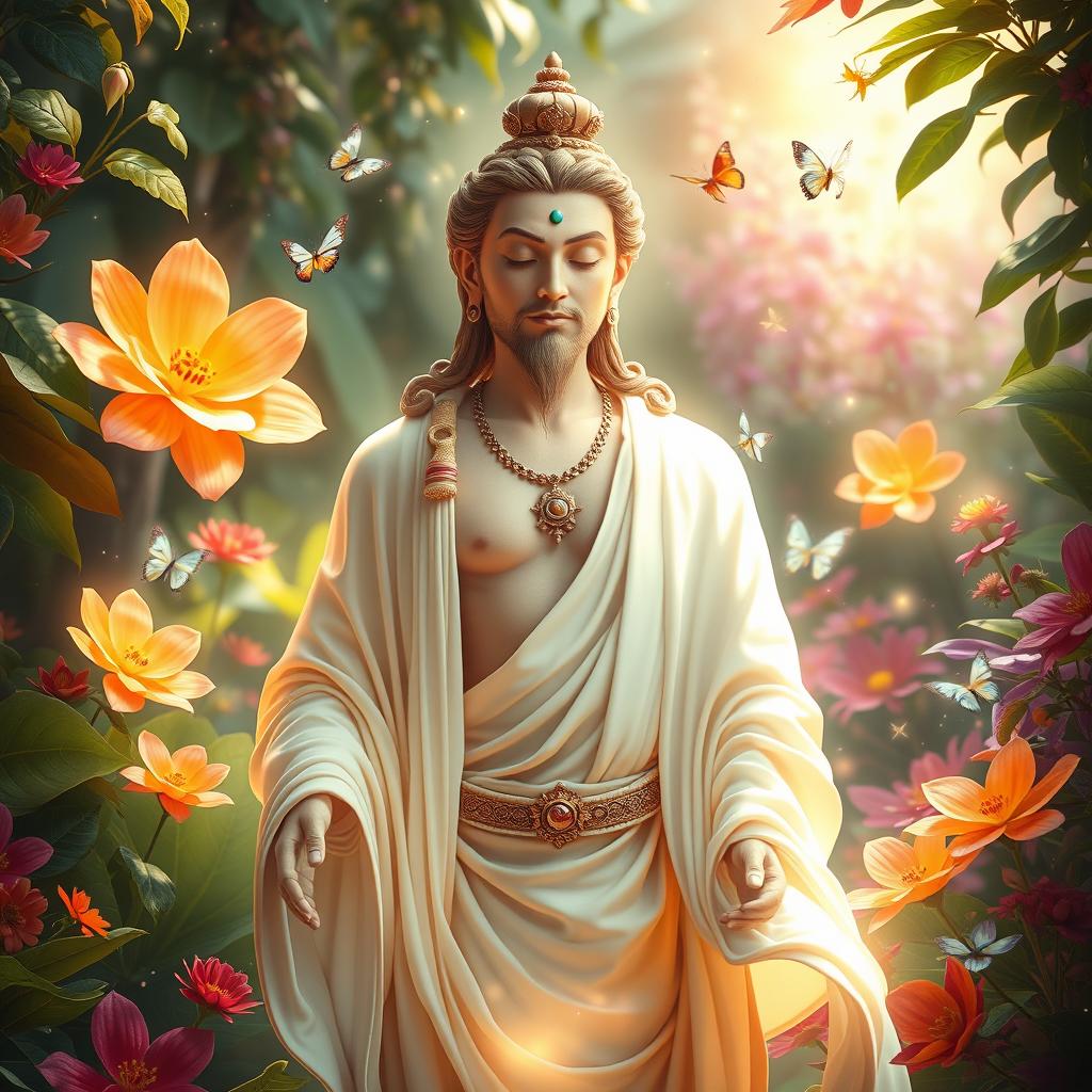 A natural-looking male gay bodhisattva from the year 3001, embodying elements of compassion and serenity