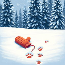 Pixel art depicting a beautiful snowy landscape in Russia with warm-colored mittens resting on the snow