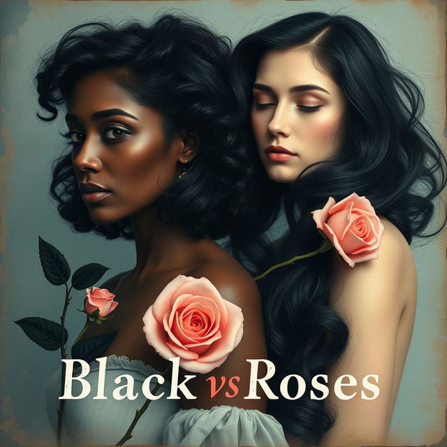 An artistic representation of two women symbolizing black and pink roses